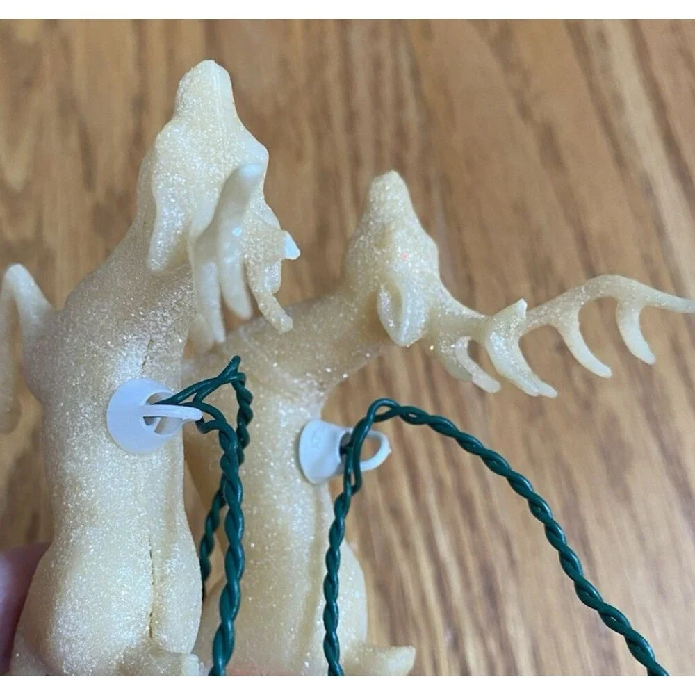 Vintage Christmas Reindeer Blow Mold Ivory Glitter String Light Ornaments Lot 4